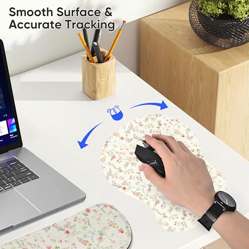 Wrist Rest Support for Mouse Pad Keyboard Set Circle Coaster Gaming Mouse Pad Ergonomic Gel Memory Foam Set for Computer, Laptop, Office, Pain Relief, Comfortably Typing Flowers KM-39 - color: Km-39