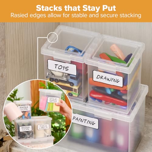 Bostitch Konnect Storage Containers with Lids, Clear Plastic Box, Stackable for Crafts, Home, and Office Organization, Labels, 3-Piece (1 4 Qt Box, 2 1.5 Qt boxes) - size: 4 Qt 1 Pack, 1.5 Qt 2 Pack
