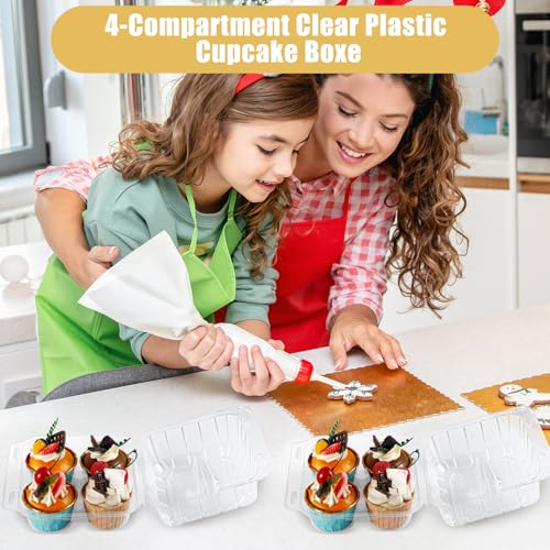 20 Pack Plastic Cupcake Containers, 4 Compartment Cupcake Carrier