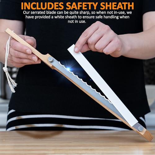Bread Knife for Homemade Bread 17" Wooden Sourdough Bread Knife - 2 Blades - color: Yellow