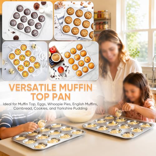 TeamFar Muffin Top Pan, 12 Cavity Stainless Steel Shallow Cupcake Pan - size: 12 Cups