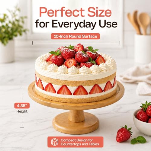 Savra Bamboo Cake Stand 10 Inch, Minimalist Natural Wood Dessert Pedestal