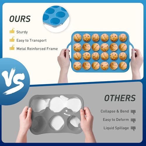 24 Cups Silicone Muffin Pan with Metal Reinforced Frame Cupcake Tray Egg Mold Mama Mommy Mom Ever Christmas Xmas Birthday Law Step Stepmom Stepmother Who Have Everything Good Unique Useful Present - color: Blue, size: 1pc: 24-Cup Mini