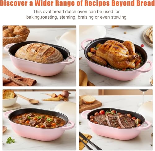 2.5 QT Enameled Cast Iron Sourdough Bread Oven, Loaf Pan with Lid - color: Pink, size: 2.5 QT