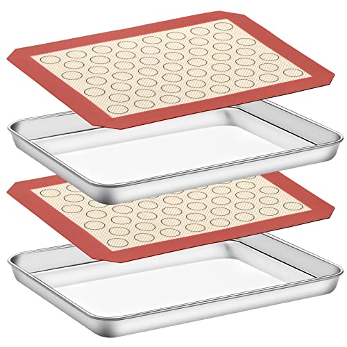Baking Sheet with Silicone Mat Set of 4 [2 Sheets + 2 Mats], Deedro Stainless Steel Cookie Sheet Baking Pan with Silicone Baking Mat, 12 x 10 x 1 Inch, Non Toxic, Heavy Duty, Easy Clean - size: 12 inch