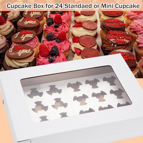 6 Pack Cupcake Boxes with Window for 24 Standard or Mini Cupcakes