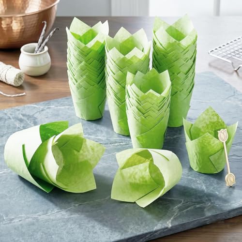 200 Pcs Green Tulip Cupcake Liners for Baking, Standard Size - color: Green