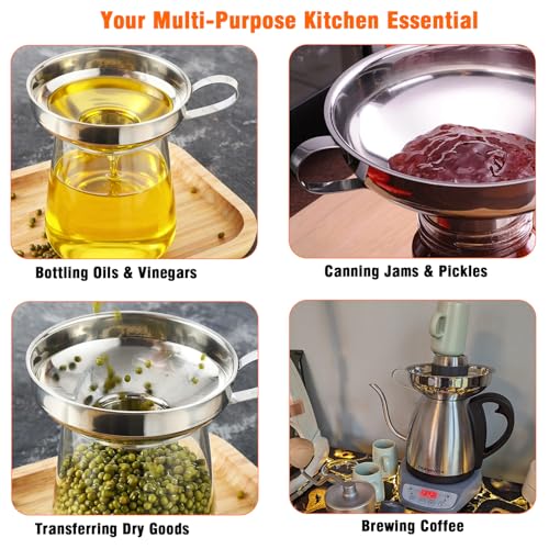 3-Piece Canning Funnel Set with Mesh Strainer - Wide & Regular Mouth Mason Jar Funnels (Large & Small) - for Kitchen, Jam, Spices, Flour & DIY - Stainless Steel