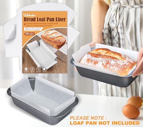 Webake Unbleached Parchment Paper Loaf Pan Liners for Baking Bread 9x5, 1lb 1.5lb 2lb, Original Precut, Non Toxic Baking Paper 100Pcs - color: White 9x5