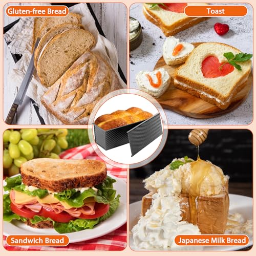 Non-Stick Pullman Loaf Pan with Lid 13x4 Inch - 2.2lb Carbon Steel Bread Baking Pan with 4 Vent Holes, Heavy Duty Sourdough Loaf Pan with Cover for Homemade Sandwich Bread (Black) - color: Black