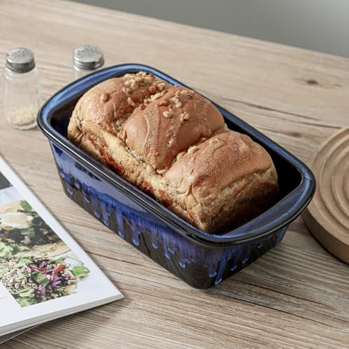 KOOV Ceramic Loaf Pan for Baking, 9 x 5 Inch Rectangular Bread Pan, Bakeware for Cooking, Home Kitchen (Nebula Blue, Reactive Glaze)