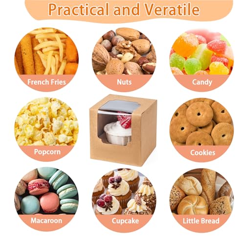 BOOMIBOO 50 Pack Individual Cupcake Containers, Cupcake Boxes with Window - color: Brown