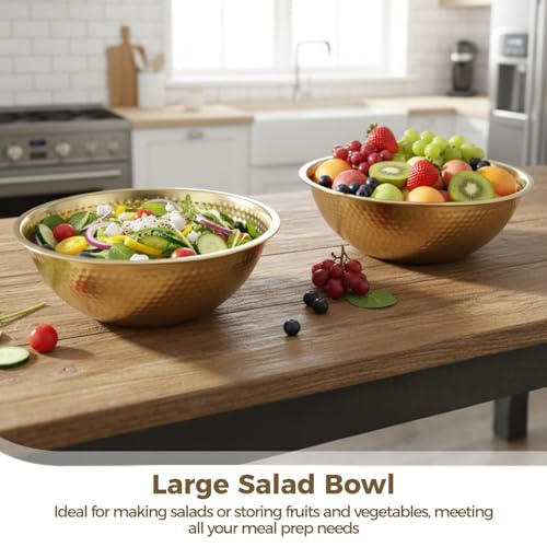 Joyibay 4 Pcs 13 Inch Gold Stainless Steel Salad Bowl Set, 8-Pc Utensil Set - color: 4pcs Gold Stainless Steel Bowl Set