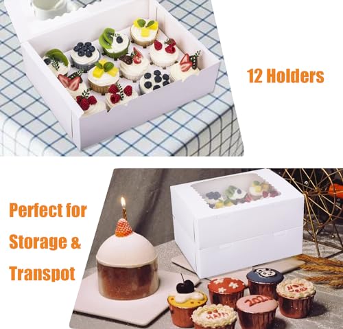 30-Set Cupcake Boxes Hold 12 Standard Cupcakes, Food Grade Cupcake Holders Bakery Carrier Boxes with Windows and Inserts for Cupcakes, Muffins and Pastries (White-30 Pack) - color: White-30 Pack