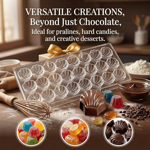 24 Cavity Scalloped Shell Polycarbonate Chocolate Mold, 15g Professional PC Candy Mould for Praline Bonbon Confectionery Baking