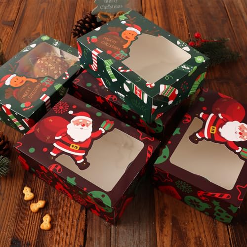 Christmas Cookie Boxes with Window,24 Pack, 8.25x6x2.75 In - color: Christmas(Red,green)