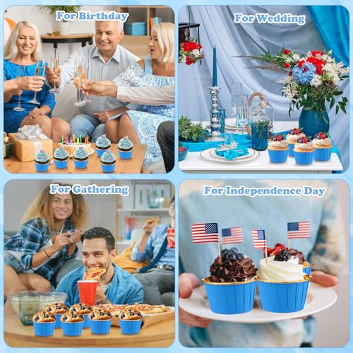 300 Pack Blue Gold Cupcake Liners Bulk Disposable Foil Muffin Cup - color: Blue Gold