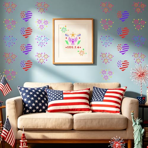 72 PCS 3x3 Inch Independence Day Stencils for Painting - Reusable USA Flag Patriotic Painting Templates, Red White and Blue Party Supplies for 4th of July Memorial Day Painting Stencil - color: 72 PCS Independence Day