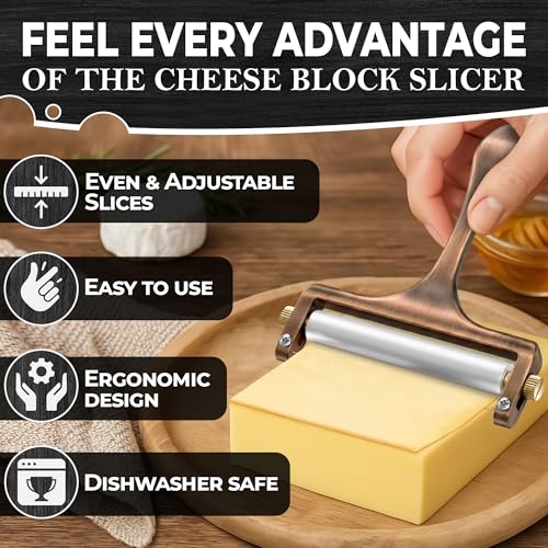 Rolling Cheese Slicer with Wire, Adjustable Thickness (Bronze Wire)