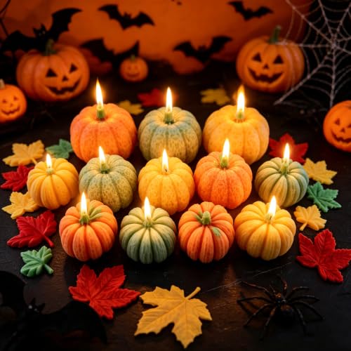 6 Pcs Pumpkin Candle Molds with Maple Leaf Molds, Fall Silicone Mold - color: 6 Pcs Pumpkin Candle Molds Set