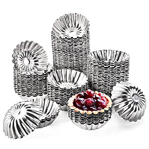 Dicunoy 100 PCS Egg Tart Molds for Baking, 3" Mini Tart Pie Pan, Aluminum Brioche Mold, Reusable Ensaymada Molder Filipino, Brioche Tins Mould for Tart Shells, Cupcakes, Mini Cake, Pudding, Muffin