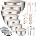 Wildone Mixing Bowls with Airtight Lids, Stainless Steel Nesting Bowls Set - color: Khaki