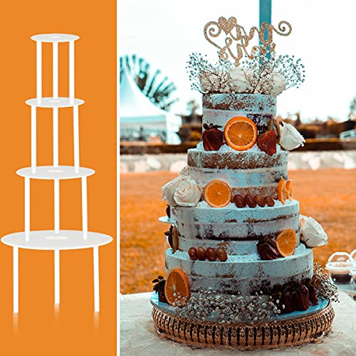 DOERDO 4 Tier Cake Separator Plates and 12 Pieces Plastic Cake Dowel Rods Set for Tiered Cake Construction and Stacking(9cm, 12cm,16cm,18cm) - size: 9,12,16,18cm