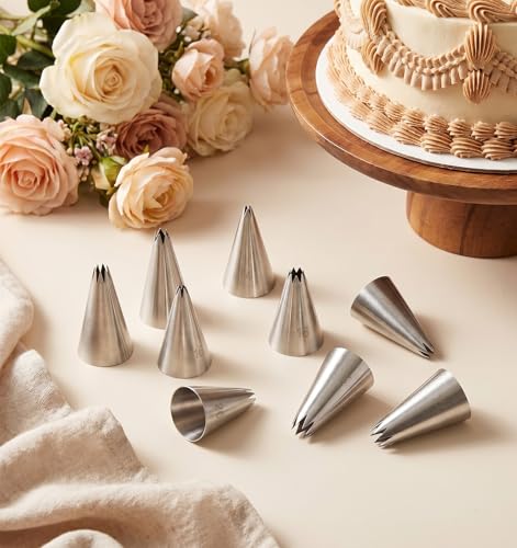 9 Pcs Star Piping Tip, Stainless Steel Star Shaped Piping Nozzles Set