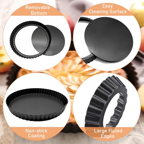 8inch Tart Pan Non-Stick Carbon Steel Quiche Pan Removable Bottom
