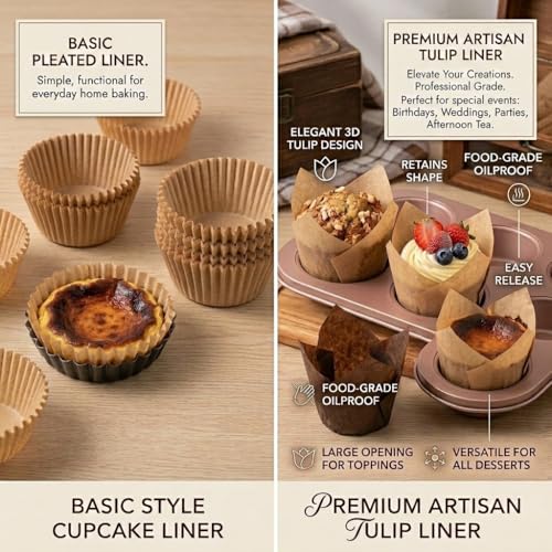 3-Color Tulip Cupcake Liners,200 Count,4 oz Baking Cups for Wedding Cakes