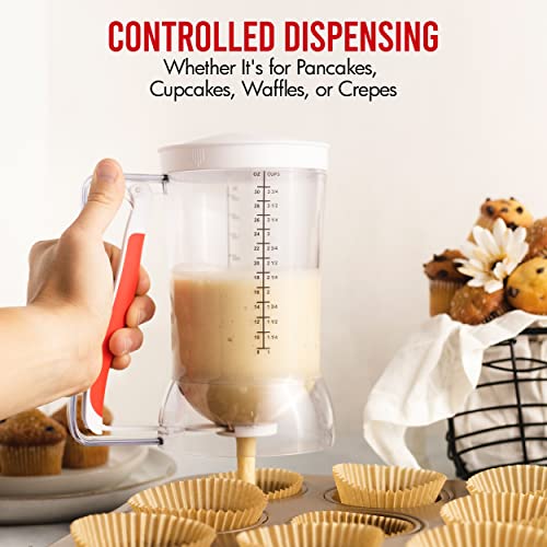Mess-Free Pancakes Pourer & Cupcake Batter Dispenser | 4 Cup Capacity | Precision Pour Control & Easy-Squeeze Handle | BPA-Free Kitchen Tool for Waffles, Crepes & Muffins - color: White