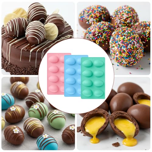 3Pcs 8-Cavity Easter Silicone Egg Molds, Egg Shaped Cake Pop Mold, Baking Supplies for Making Chocolate Jello Candy Dessert Muffin Mousse Pastry - color: Pink,Blue,Green