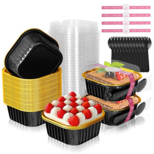 40 Pack 10oz Mini Cake Pans with Lids,Aluminum Foil Cake Tins - color: Black, size: 40 Pack 10oz