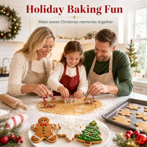Crethinkaty 3 PCS Christmas Cookie Cutter Set,Gingerbread Man,Snowflake,Christmas Tree Shape with Soft PVC Edge Xmas Cookie Cutters for Baking - style: style 5