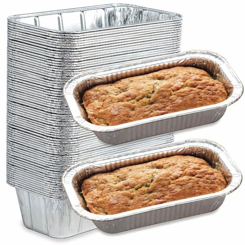 (65 Pack) 2Lb Foil Bread Pans for Baking, Disposable Bread Pans - Perfect for Baking Banana Bread, Cakes & Meatloaf - 2 Pound Aluminum Pans for Food Serving - 8.5" X 4.5" X 2.5" - color: 2 LB, size: Pack of 65