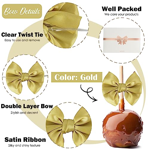 AIMUDI Gold Bows for Gift Wrapping 3.5" Gold Bows for Crafts Satin Bows for Treat Bags Premade Bows for Cake Pops Candy Apple Wedding Favors Baby Shower Decor -24 Counts - color: Gold