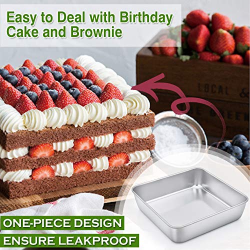 P&P CHEF Square 8x8 Baking Cake Pan, 3 Pcs Stainless Steel Brownie Pan - size: 8 Inch
