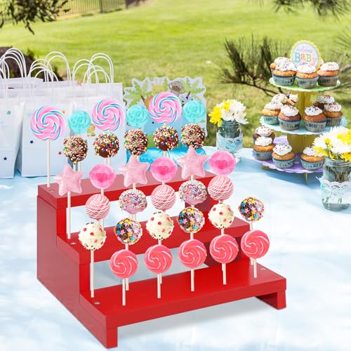 Wooden Lollipop Holder, Dessert Display for Wedding & Birthday Party Tables - color: Red-1P