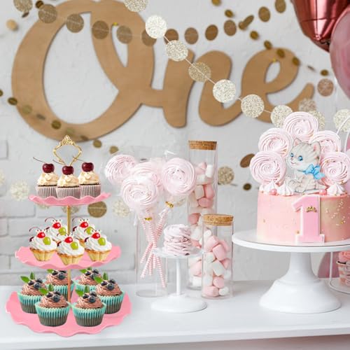 5 Pcs Dessert Table Display Set, Round Cupcake Stand, Pink - color: Pink Round