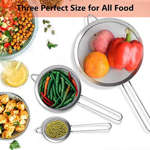 Fine Mesh Strainer, 3-Piece Stainless Steel Colander Sifter Set with Handle