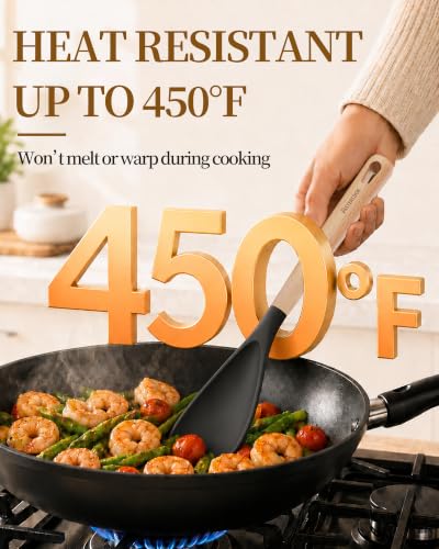Astercook Cooking Spoon, 2 Pack, Nonstick Safe Silicone Spatula - color: Black