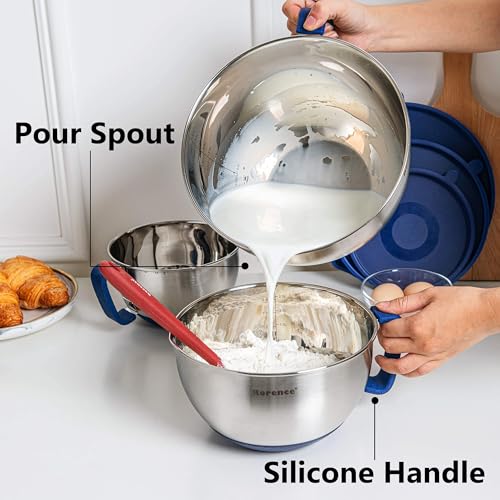 Rorence Stainless Steel Mixing Bowls Set with Lids,1.5,3 & 5 Qt,Blue - color: Blue