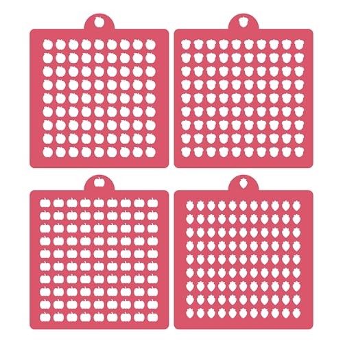 4 Pack Reusable Royal Icing Sprinkle Stencils Gem Glitter Stencils Bakery Stencil Template Set for Cookie Cake and Cupcake,Crafts DIY Tumblers Reusable Glitter & Gem Template Set (Fruit) - style: Fruit