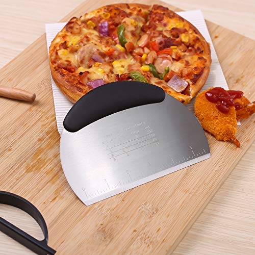 1 pcs Dough Pastry Scraper Chopper/Stainless Steel Dough Scraper Cutter with Ergonomic Rubber Non-Slip Grip/Dough Scraper Cutter/Pro Pastry Pizza Cutter Chopper (Black) - color: Black