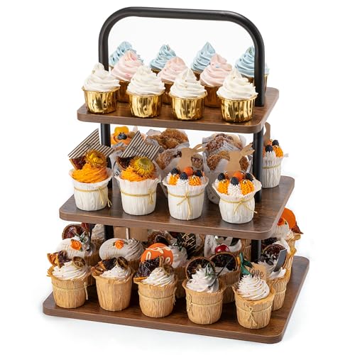 Aminigram Wooden Cupcake Stand, 3 Tier Large Cupcake Tower Stand 50 Cupcakes, Dessert Tiered Tray Stand for Party, Wedding, Birthday, Halloween, Farmhouse Decor