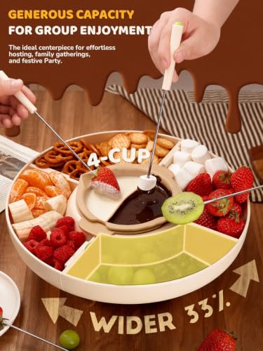 LUSHYUM Electric Chocolate Fondue Pot Set, 4-Cup Chocolate, Rotating Tray - color: White-fondue Pot