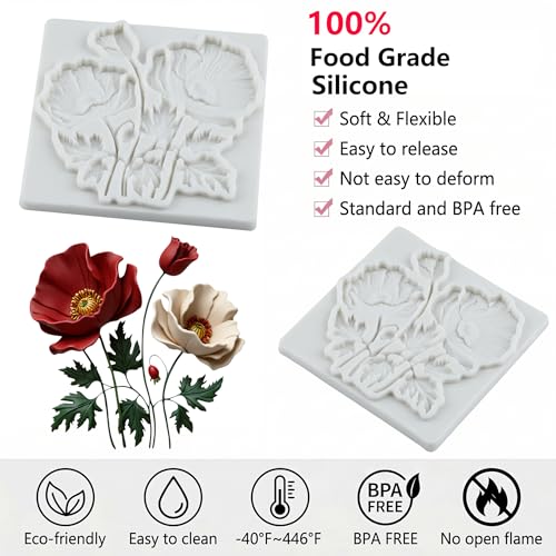 Poppy Flower Silicone Mold Flower Fondant Chocolate Candy Molds - color: Style 30