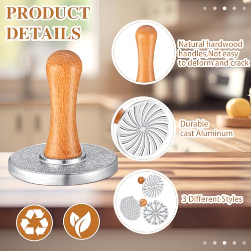Wenqik 3 Pcs Cute Round Metal Cookie Stamp Press with Wooden Handle - style: Cute