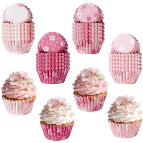 Mini Cupcake Liners,600PCS Pink Floral Baking Cups Mini Size Greaseproof Cherry Blossom Muffin Wrapper Chocolate Cups for Bridal Baby Shower Wedding Princess Themed Birthday Tea Party Decor - style: Style B