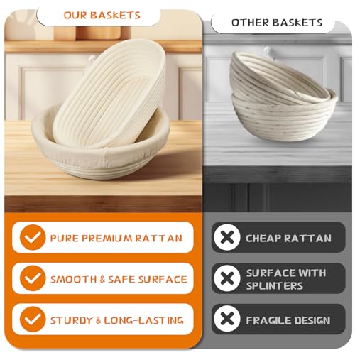 Dimpola Banneton Bread Proofing Basket Banneton Basket Set Sourdough Proofing Basket Round Proofing Bowls Handmade Rattan Baskets and Liners (Round of 1 Gift Set) - style: Round of 1 Gift Set